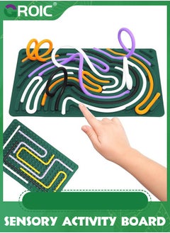 GROIC Double-Sided Sensory Activity Board, Silicone Fidget Toy for Stress Relief, ADHD and Autism, Montessori Interactive Toys Educational Learning Toys  for Kids & Adults with 22 Strings (Green)  - Image 1