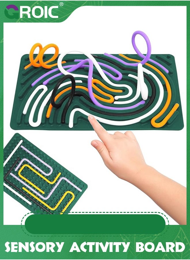 GROIC Double-Sided Sensory Activity Board, Silicone Fidget Toy for Stress Relief, ADHD and Autism, Montessori Interactive Toys Educational Learning Toys  for Kids & Adults with 22 Strings (Green)  - Image 1