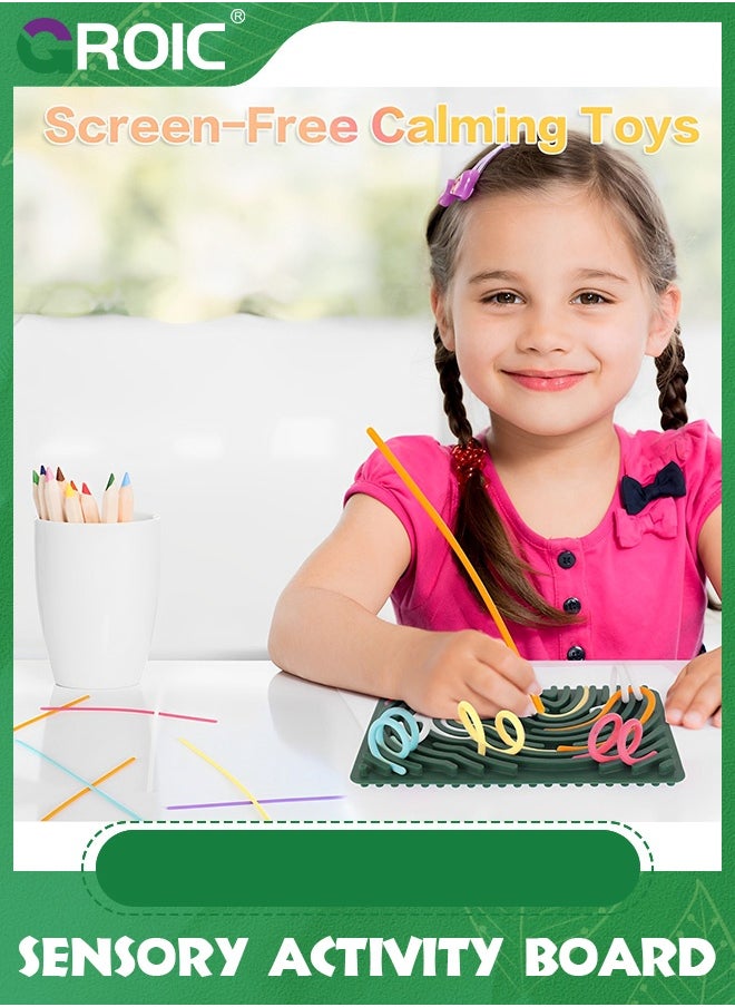 GROIC Double-Sided Sensory Activity Board, Silicone Fidget Toy for Stress Relief, ADHD and Autism, Montessori Interactive Toys Educational Learning Toys  for Kids & Adults with 22 Strings (Green)  - Image 4