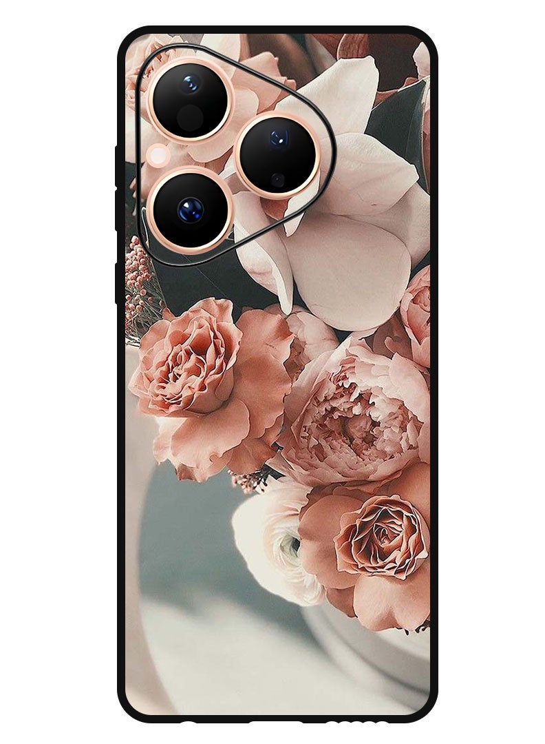 Theodor Case Compatible with Huawei Pura 80 6.6 Inch Protection Shockproof Bumper Cover Peach Roses - Image 1