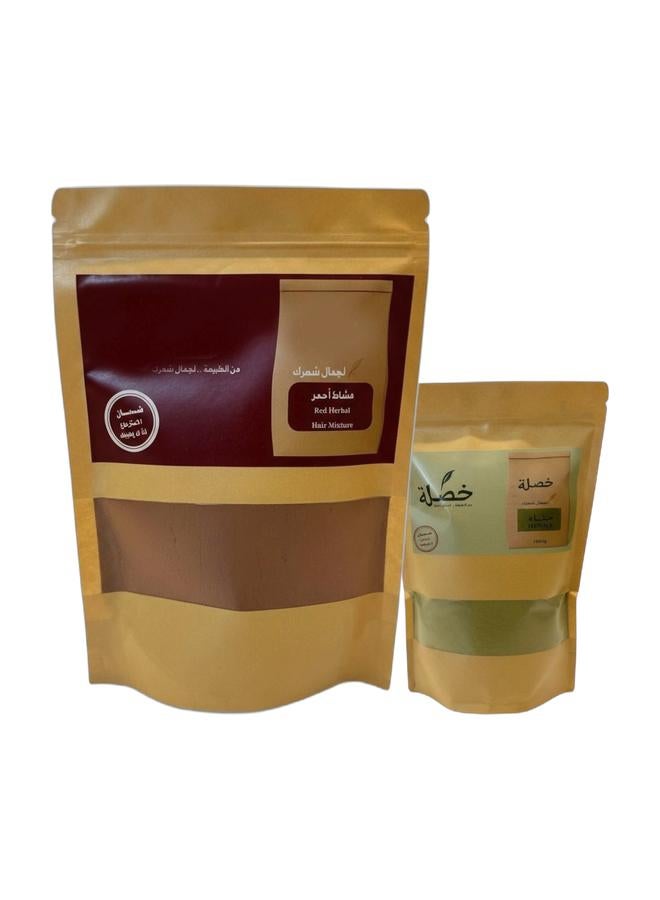 باندل العناية الطبيعية بالشعر مشاط المدينة الأحمر العضوي 500 جم + حناء المدينة الطبيعية 1000 جم لتغذية وتقوية الشعر - Image 1