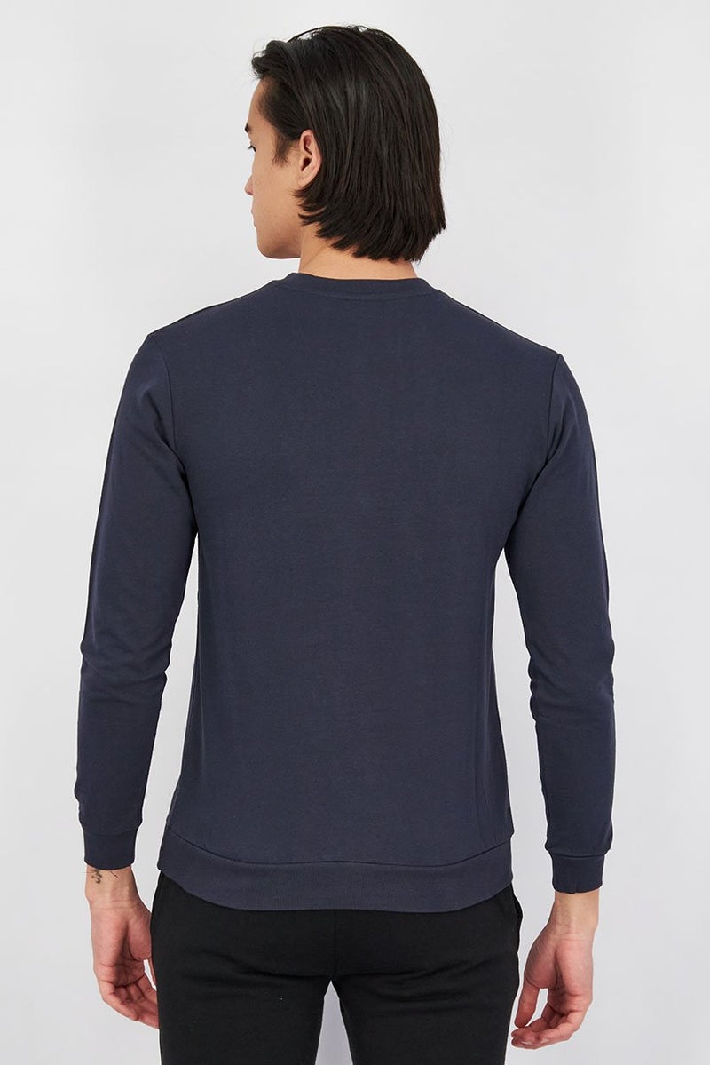 Sergio Tacchini Men Crew Neck Brand Logo Print Long Sleeves Sweatshirt, Navy and Orange - Image 2