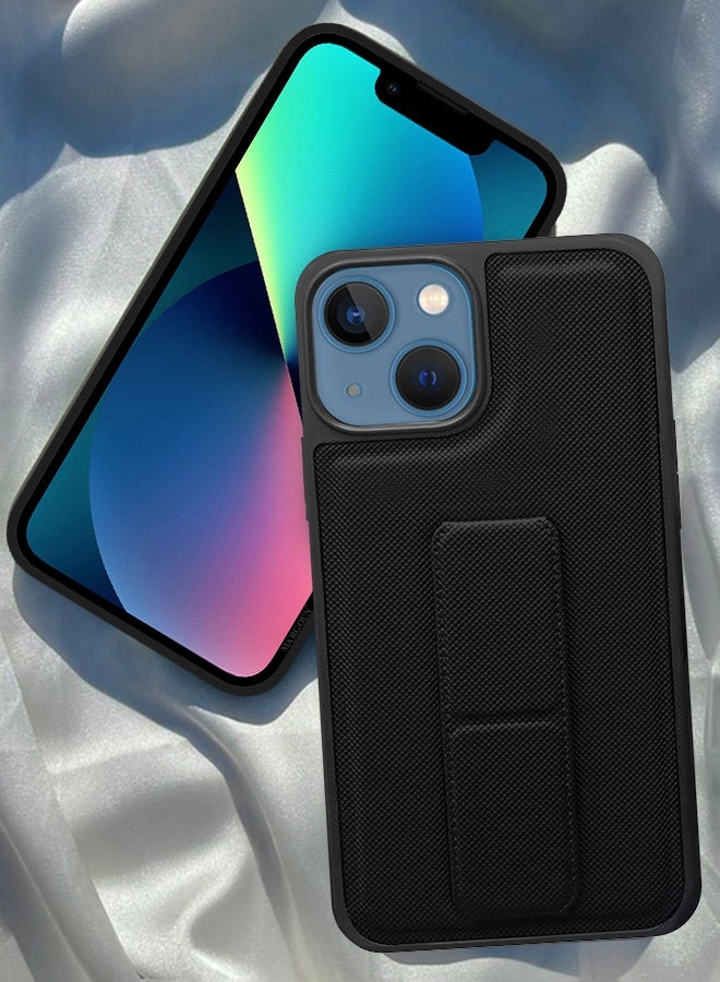 CATANES Shockproof Case with Integrated Hand Strap for iPhone 13 - Foldable Kickstand and Anti-Drop Protection for Secure Grip and Hands-Free Viewing - Black - Image 3