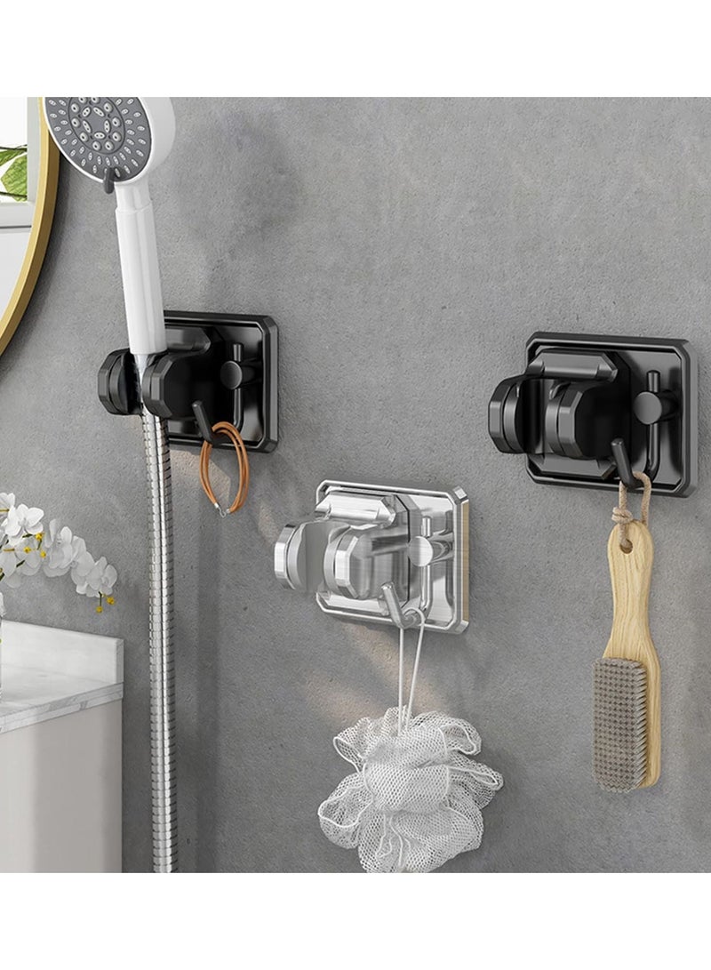 Shower Head Holder with Hook, Strong Adhesive Waterproof Handheld Shower Holder, Adjustable Shower Wand Holder Wall Mount for rv Shower Kids Shower Bathroom Shower, No Drilling - Black - Image 3