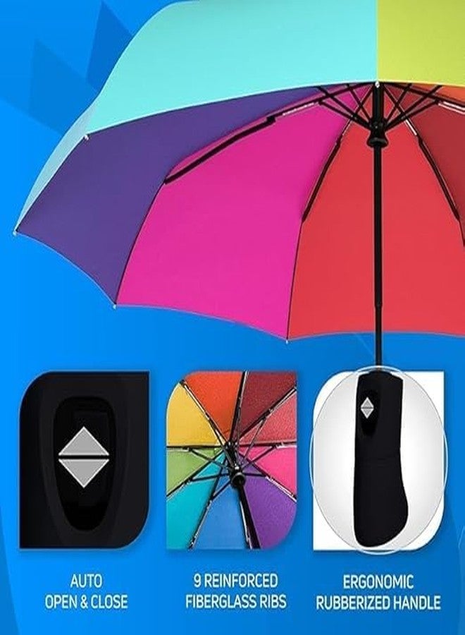 SOME TWIST مظلة قوس قزح أوتوماتيكية من SOME TWIST، تصميم قابل للطي صغير الحجم مع فتح وإغلاق تلقائي، ألواح متعددة الألوان - Image 4