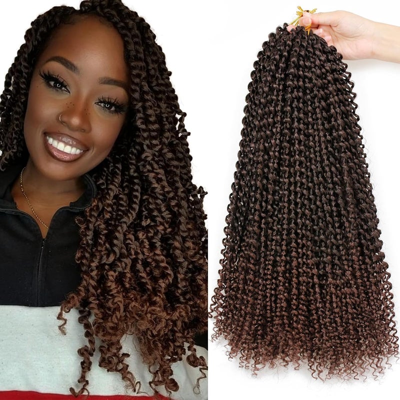 Dorsanee Ombre Chocolate Brown Passion Twist Hair 18 Inch 7 Packs Water Wave Crochet Hair Long Bohemian Curly Braiding Hair for Butterfly Locs, Faux Locs, Boho Style Spring Twist Crochet Braids (T33#) - Image 1