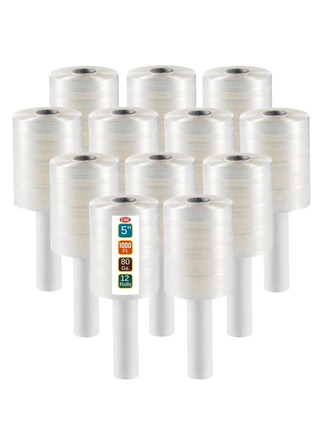 Simply Cool 12 Pack Industrial Strength Mini Hand Stretch Wrap 5" - 1000 Roll 74 Gauge Thick Clear Cling Plastic Moving Supplies | Durable Self - Adhering ● Packing ● Pallet ● Furniture ● Heavy Duty Shrink Film - Image 1