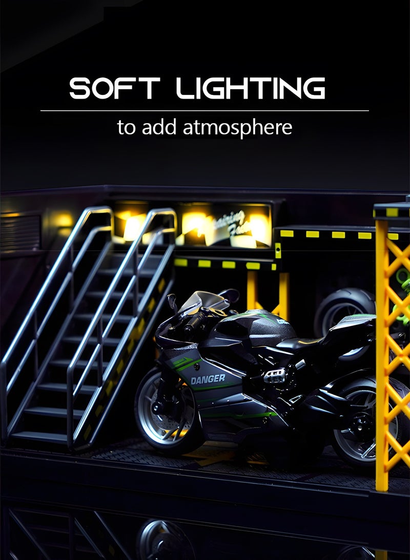 GROIC Display Case for 1/12 Diecast Cars,Car Repair Shop Display Case with LED Lighting,DIY Scene Parking Lot,Display Case for Toy Motorcyle,Model Storage Box - Image 3