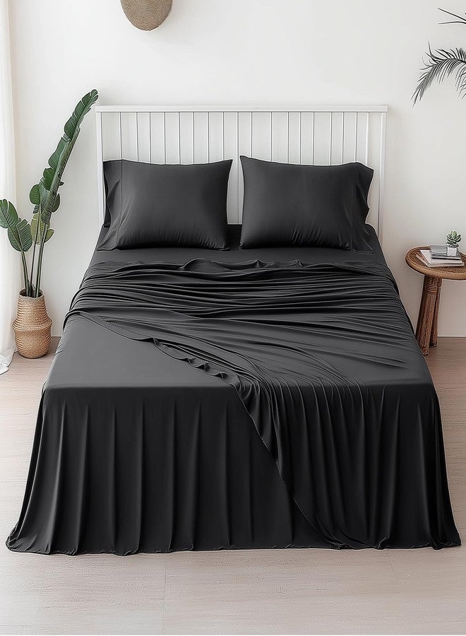 YSSOA King 4 Piece Bed Sheet Set Soft Breathable Cooling Bedding Sheets & Pillowcases- Hotel Luxury Style, Deep Pockets, Easy-Fit and Wrinkle Free, Easy Care Microfiber Polyester Sheets, Black - Image 1
