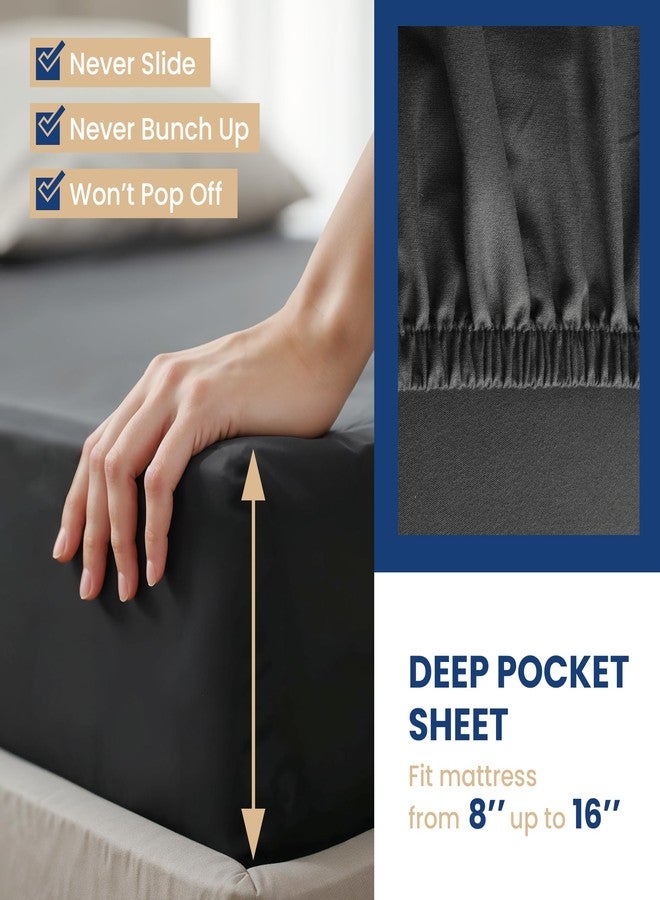 YSSOA King 4 Piece Bed Sheet Set Soft Breathable Cooling Bedding Sheets & Pillowcases- Hotel Luxury Style, Deep Pockets, Easy-Fit and Wrinkle Free, Easy Care Microfiber Polyester Sheets, Black - Image 4