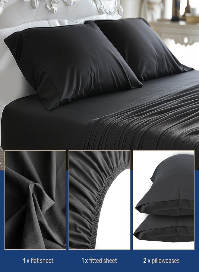 YSSOA King 4 Piece Bed Sheet Set Soft Breathable Cooling Bedding Sheets & Pillowcases- Hotel Luxury Style, Deep Pockets, Easy-Fit and Wrinkle Free, Easy Care Microfiber Polyester Sheets, Black - Image 3