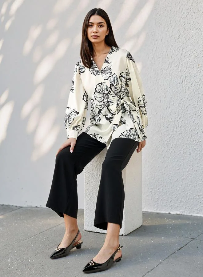 Iconic Iconic Relaxed Fit Floral Print Wrap Top