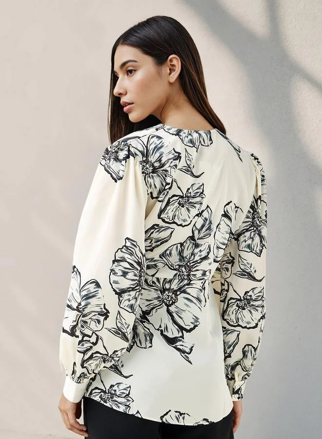 Iconic Iconic Relaxed Fit Floral Print Wrap Top
