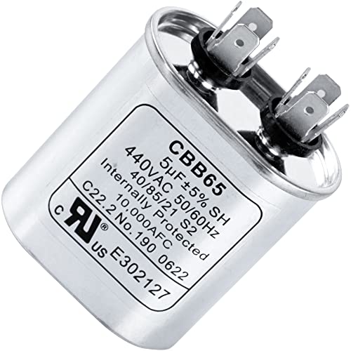 Canamax 5 uF 5 MFD ±5% 370-440VAC (3~80 uF Options Available) Oval Run Start Capacitor - Compatible with AC Motor Run or Fan Start and Cool or Heat Pump Air Conditioner - Replaces 97F5705 Z97F5705 97F95702 - Image 1