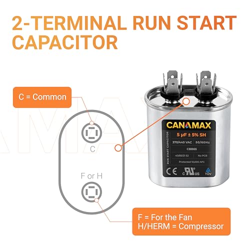 Canamax 5 uF 5 MFD ±5% 370-440VAC (3~80 uF Options Available) Oval Run Start Capacitor - Compatible with AC Motor Run or Fan Start and Cool or Heat Pump Air Conditioner - Replaces 97F5705 Z97F5705 97F95702 - Image 5