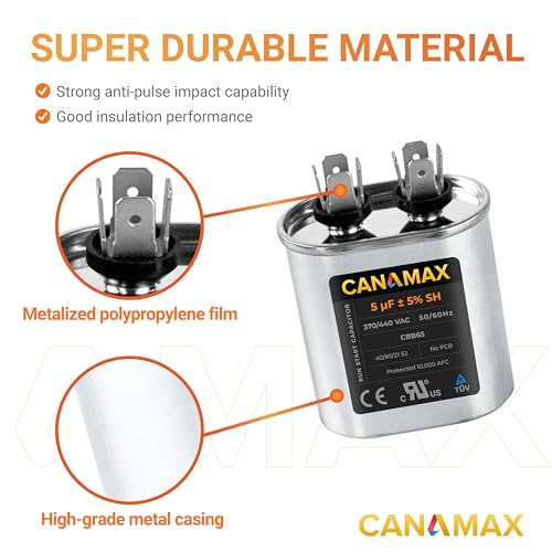 Canamax 5 uF 5 MFD ±5% 370-440VAC (3~80 uF Options Available) Oval Run Start Capacitor - Compatible with AC Motor Run or Fan Start and Cool or Heat Pump Air Conditioner - Replaces 97F5705 Z97F5705 97F95702 - Image 3