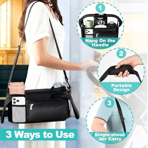 eutopic Universal Stroller Organizer with Insulated Cup Holder Detachable Phone Bag & Shoulder Strap, Bag Caddy Fits for Stroller like Uppababy, Baby Jogger, Britax, BOB, Umbrella & Pet Stroller - Image 4
