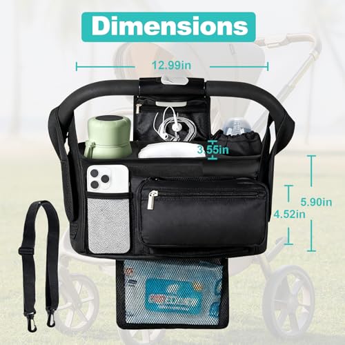 eutopic Universal Stroller Organizer with Insulated Cup Holder Detachable Phone Bag & Shoulder Strap, Bag Caddy Fits for Stroller like Uppababy, Baby Jogger, Britax, BOB, Umbrella & Pet Stroller - Image 3