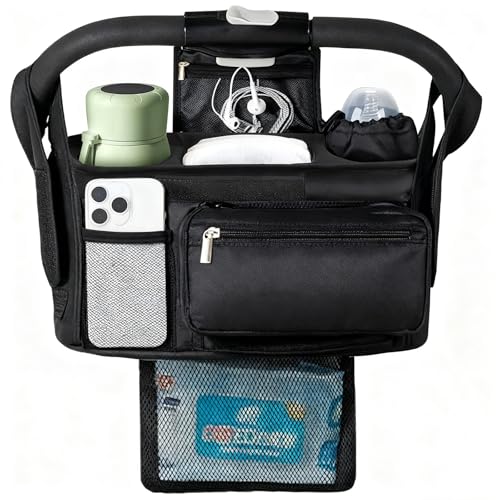 eutopic Universal Stroller Organizer with Insulated Cup Holder Detachable Phone Bag & Shoulder Strap, Bag Caddy Fits for Stroller like Uppababy, Baby Jogger, Britax, BOB, Umbrella & Pet Stroller - Image 1