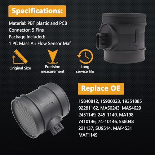 Yezoauto Mass Air Flow Sensor for Chevrolet Silverado 1500 2500 3500 07-09 / Caprice 11-16 / Avalanche 07-08 / Tahoe 07-09 & GMC 1500 2500 3500 07-09 / Yukon 07-09 & Pontiac G8 08-09 OE# 15840812 - Image 5