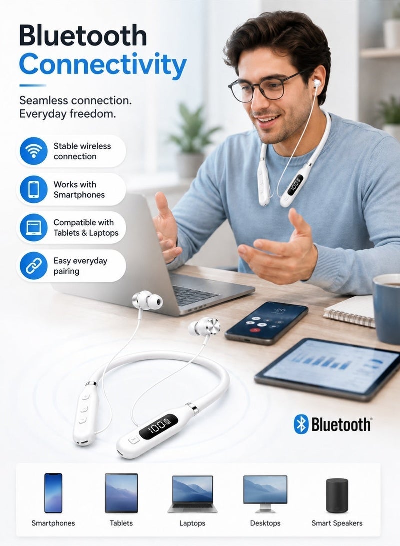 Leoxol Bluetooth Neckband Earphones More Than 24 Hours Battery Life | Digital Display Wireless Sports Headphones | Card Insertion Earbuds With Mic For Phones Tablets Laptops - Image 5