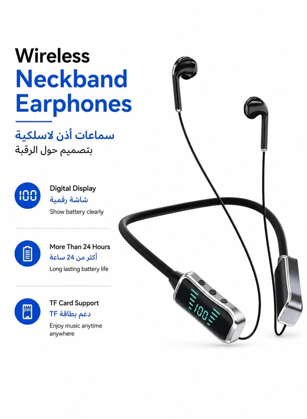 leoxol Leoxol Neckband Earphones More Than 24 Hours Battery Life Digital Display Wireless Sports Headphones Card Insertion Earbuds With Mic For Phones Tablets Laptops 45 g ZCB4F02806BFFD1D2937AZ
