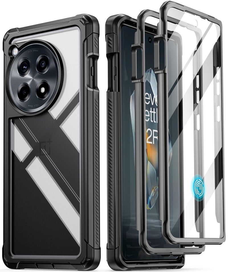 Poetic Guardian Case for OnePlus 12R 5G (2024), Built-in Screen Protector [Work with Fingerprint ID], [2 Front Frames] [20FT Mil-Grade Drop Tested] Full Body Shockproof Clear Cover Case, Black/Clear - Image 1