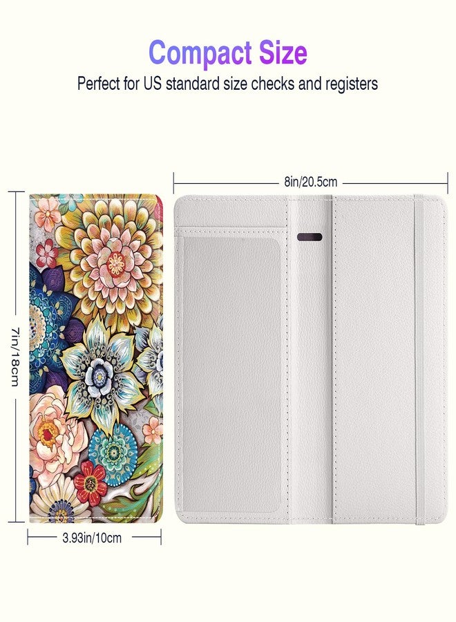 Pisypox Checkbook Cover for Personal Checkbook，Patterned Pu Leather check book covers for women and men，with Pen Holder & Built-in Clear Plastic Divider for Duplicate Checks, Coloured Flowers, 7 x 3.7 - Image 2
