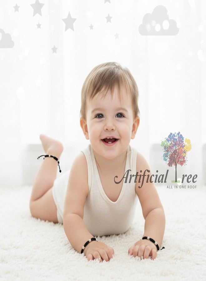 ARTIFICIAL TREE 1 Pair Evil Eye Black Thread Nazariya Bracelet | 1 Pair Ball Black Thread Nazariya Adjustable Bracelet | Nazar Battu | New Born Baby to 6 Year Kids | 4 Piece (AT BABY BRCT 0029) - Image 4