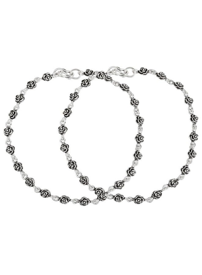 ZAVYA 925 Sterling Silver Floral Rhodium Plating Anklet (Pair) | Gift for Women & Girls | 1 Year Plating Warranty|Rakhi Gift For Sister - Image 1