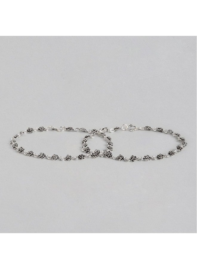 ZAVYA 925 Sterling Silver Floral Rhodium Plating Anklet (Pair) | Gift for Women & Girls | 1 Year Plating Warranty|Rakhi Gift For Sister - Image 4