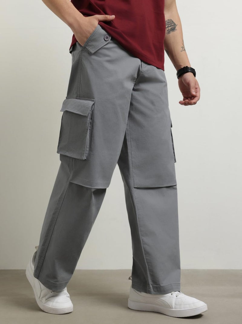 NOBERO Men's Loose Casual Mid Rise Pants (1M-BWCP-R0002_Eiffel Tower, Small, Grey - Image 3