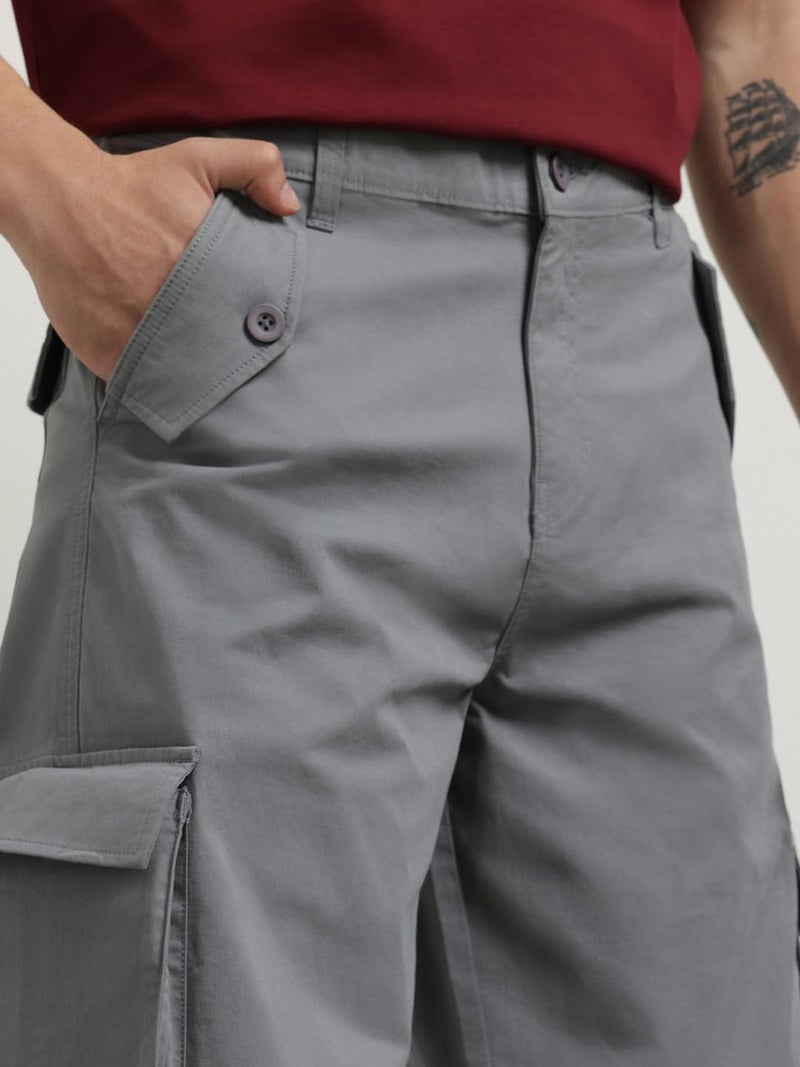 NOBERO Men's Loose Casual Mid Rise Pants (1M-BWCP-R0002_Eiffel Tower, Small, Grey - Image 2