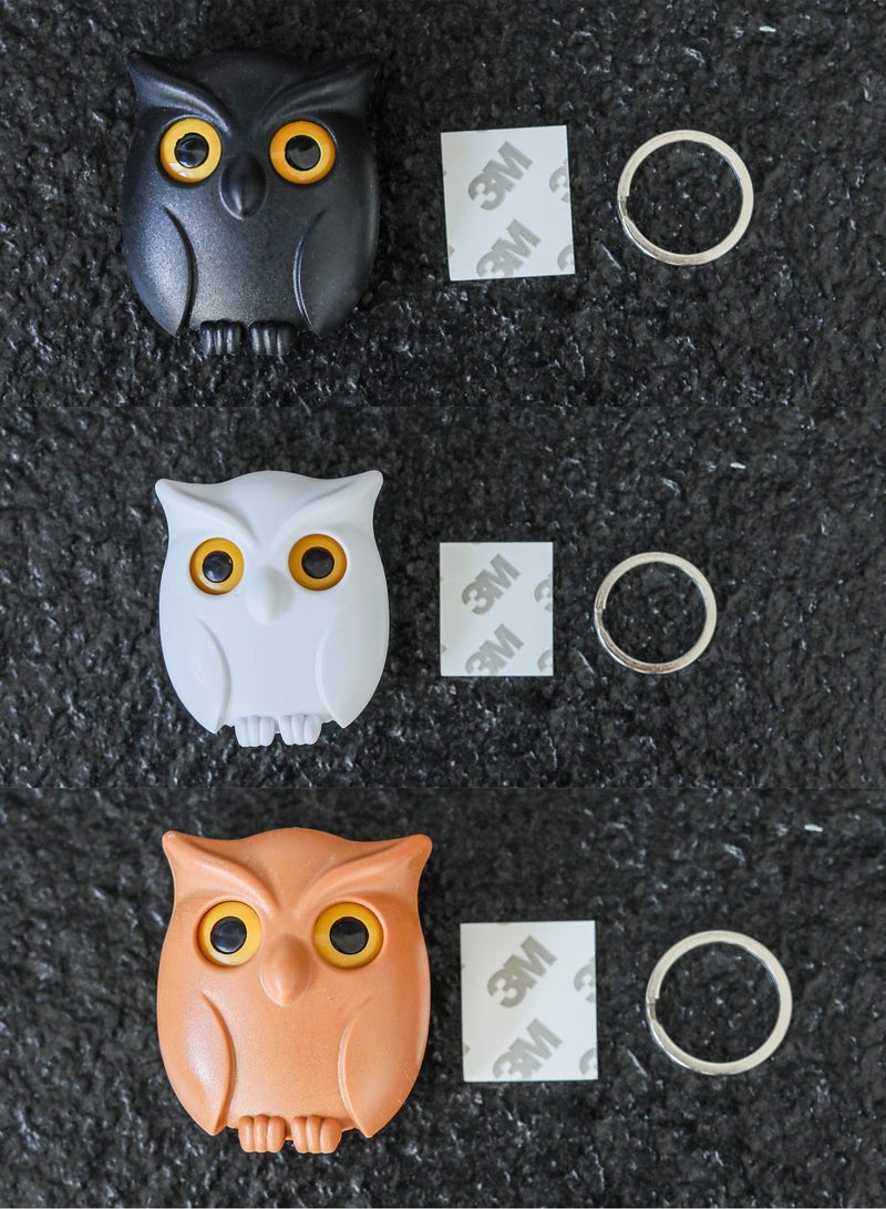 Cute Magnetic Owl Key Holder Set, 3 Pcs with Auto Open/Close Eyes, Easy Wall Mounting with Adhesive Tape - Image 2