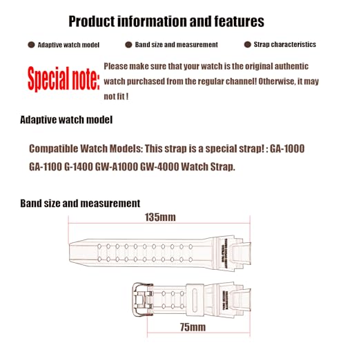 XIW Compatible for 16mm Casio 10493622 GA-1000 GA-1100 GW-A1000 GW-A1100 GW-4000 G-1400 GWA-1000 Resin Watch Band Replacement for women Wirstband Strap men wirst Bracelet, Black - Image 2