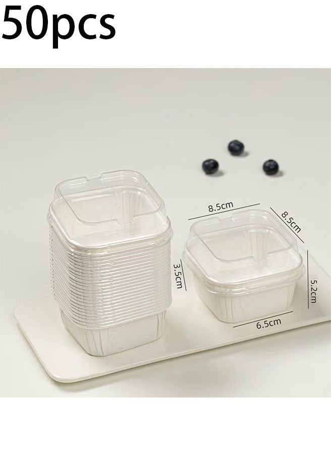 Ailily 50-Piece Disposable Square Paper Cups With LIDS Cupcake Special Cake Box，Cake Box Packaging Box（white） - Image 1