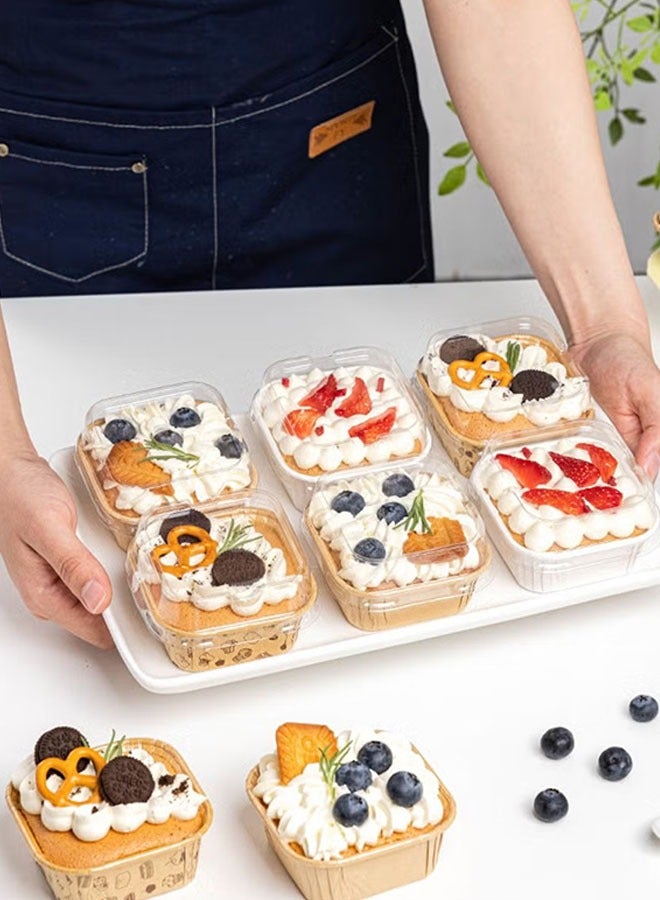 Ailily 50-Piece Disposable Square Paper Cups With LIDS Cupcake Special Cake Box，Cake Box Packaging Box（white） - Image 2