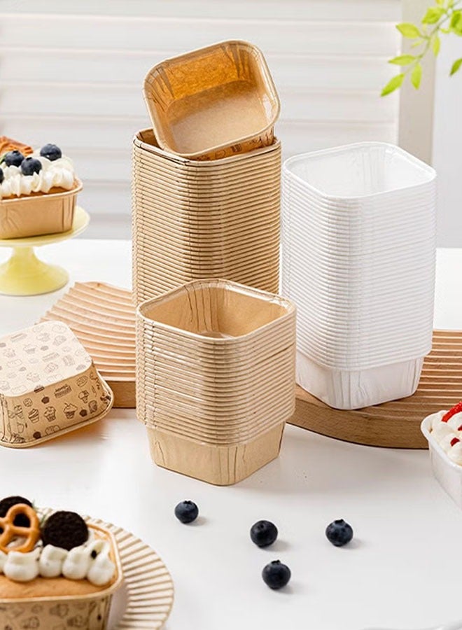 Ailily 50-Piece Disposable Square Paper Cups With LIDS Cupcake Special Cake Box，Cake Box Packaging Box（white） - Image 3