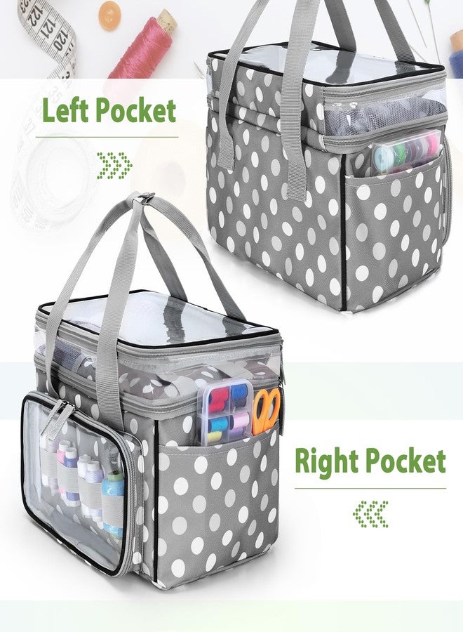 LUXJA Double-Layer Sewing Storage Organizer with Transparent Compartment, Large Sewing Organizer Bag with Detachable Divider for Sewing Supplies (Bag Only), Polka Dots - Image 4
