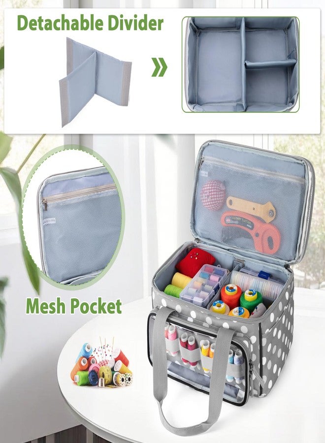 LUXJA Double-Layer Sewing Storage Organizer with Transparent Compartment, Large Sewing Organizer Bag with Detachable Divider for Sewing Supplies (Bag Only), Polka Dots - Image 3