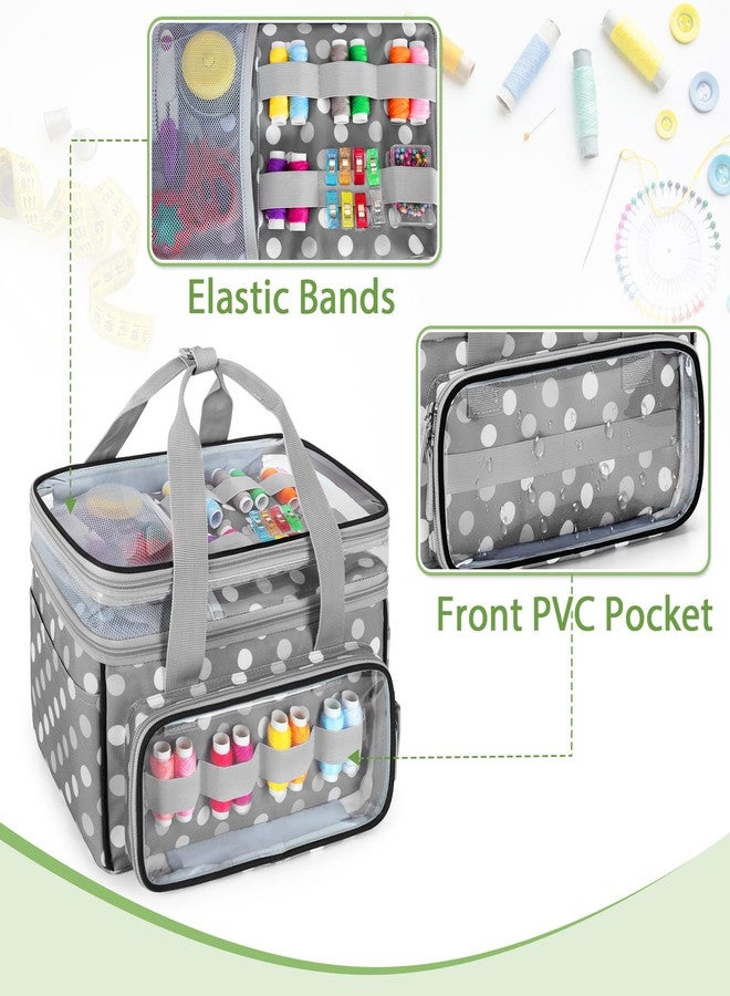 LUXJA Double-Layer Sewing Storage Organizer with Transparent Compartment, Large Sewing Organizer Bag with Detachable Divider for Sewing Supplies (Bag Only), Polka Dots - Image 2