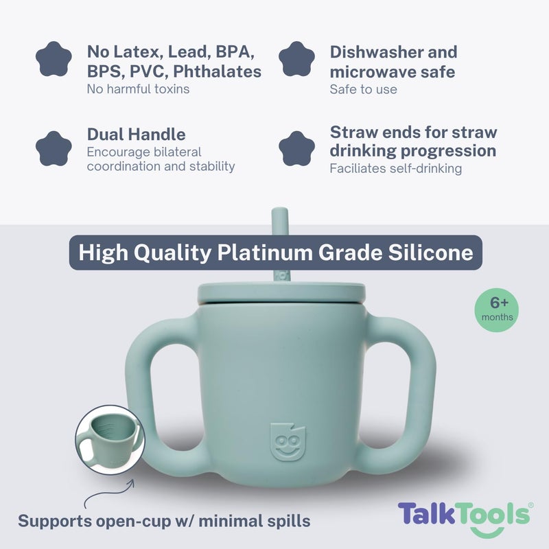 TalkTools كوب تدريب سيليكون ITSY من توك تولز - كوب قشة صغير للأطفال - كوب مضاد للتسرب، مقاوم للانسكاب وخالي من BPA مع إدخال قشة للأطفال (ساج)  - Image 2