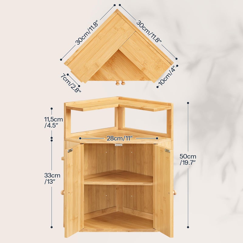 HOOBRO Bamboo Bread Box, Corner Bread Box for Kitchen Countertop, Large Capacity 2-Tier Bread Container, Bread Storage Container with Removable Shelf and Clip Holder, for Dining Room, Natural YL17MB01 - Image 3