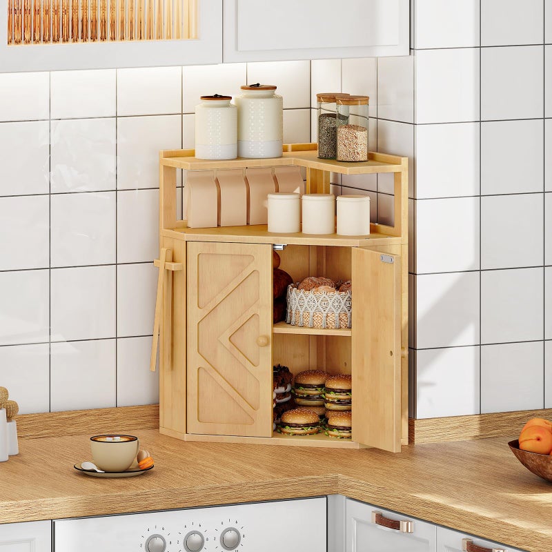 HOOBRO Bamboo Bread Box, Corner Bread Box for Kitchen Countertop, Large Capacity 2-Tier Bread Container, Bread Storage Container with Removable Shelf and Clip Holder, for Dining Room, Natural YL17MB01 - Image 2