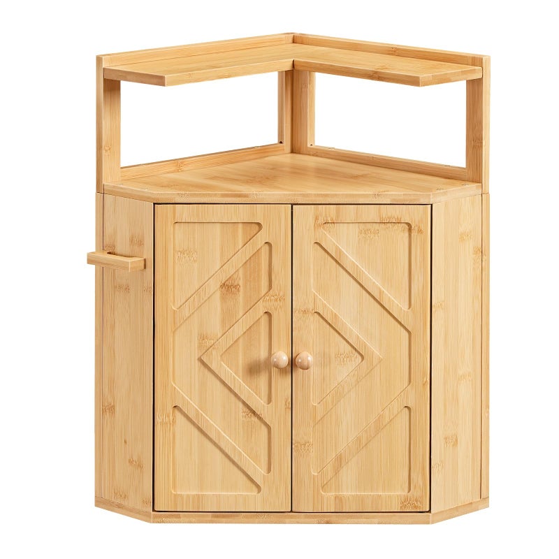 HOOBRO Bamboo Bread Box, Corner Bread Box for Kitchen Countertop, Large Capacity 2-Tier Bread Container, Bread Storage Container with Removable Shelf and Clip Holder, for Dining Room, Natural YL17MB01 - Image 1