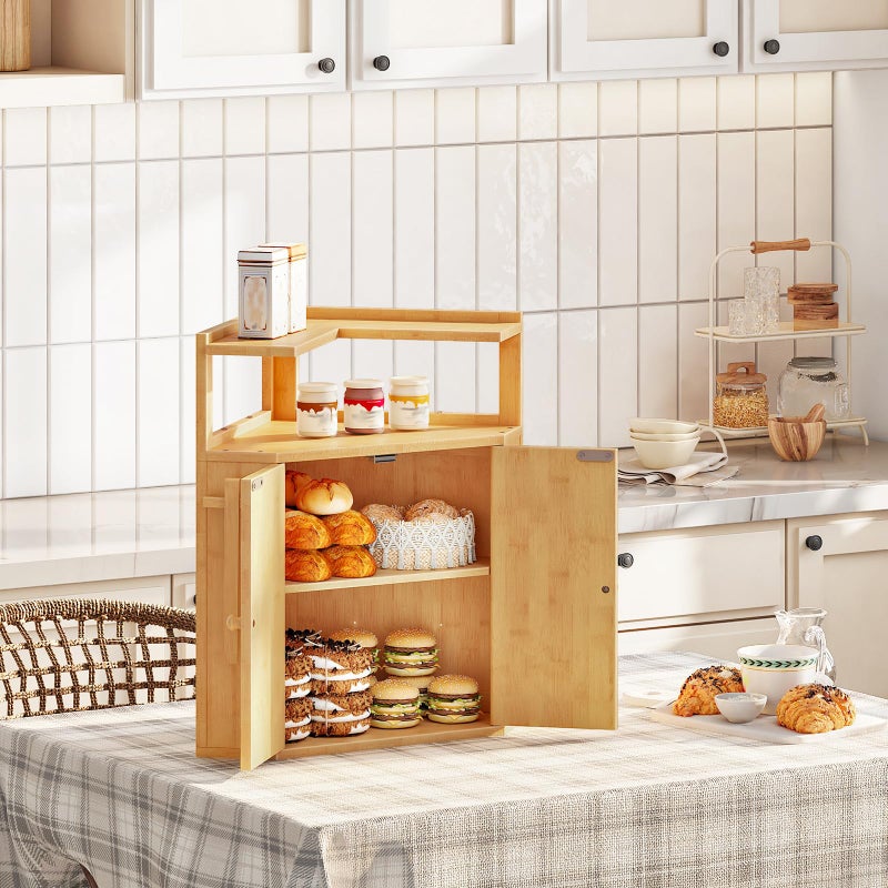 HOOBRO Bamboo Bread Box, Corner Bread Box for Kitchen Countertop, Large Capacity 2-Tier Bread Container, Bread Storage Container with Removable Shelf and Clip Holder, for Dining Room, Natural YL17MB01 - Image 4