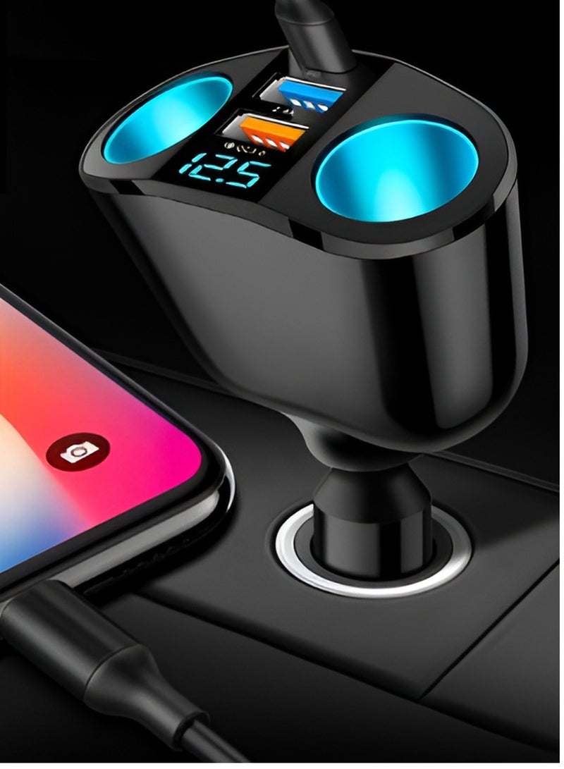 AROAQ Dual-head Cigarette Lighter USB, Car Charger With Dual USB Qc 3.0 Cigarette Lighter With Voltage Display, Ultra-fast Charging Car Cigarette Lighter Plug, (QC3.0-2.4A dual A) - Image 2
