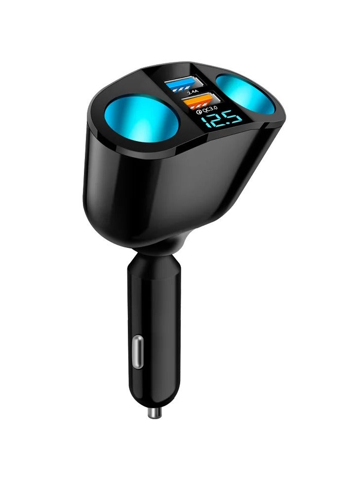AROAQ Dual-head Cigarette Lighter USB, Car Charger With Dual USB Qc 3.0 Cigarette Lighter With Voltage Display, Ultra-fast Charging Car Cigarette Lighter Plug, (QC3.0-2.4A dual A) - Image 1