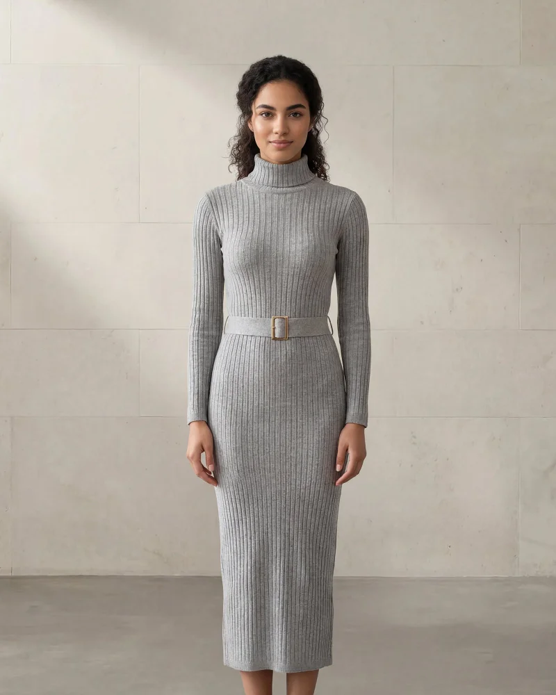 REDTAG Women Grey Belted Long Dress