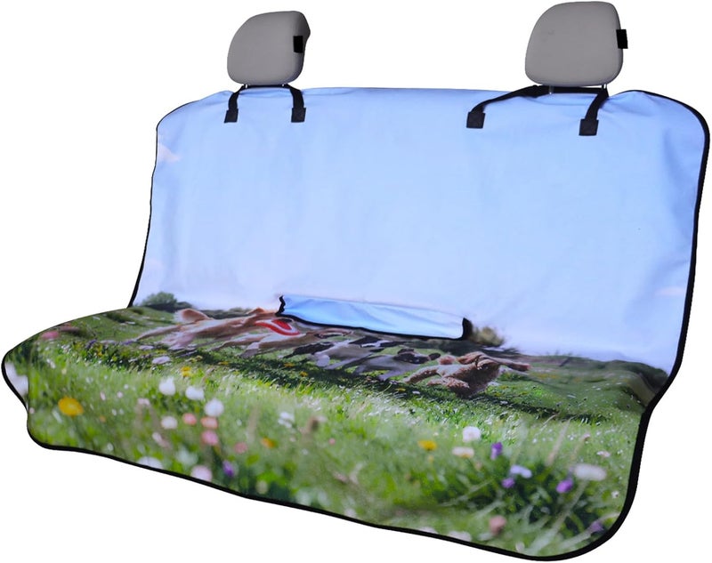 Back Seat Cover for Car Trucks Van SUV,Waterproof Rear Bench Towel Seat Covers for Dogs and Kids,Automotive Backseat Protector (Dog Print) - Image 1